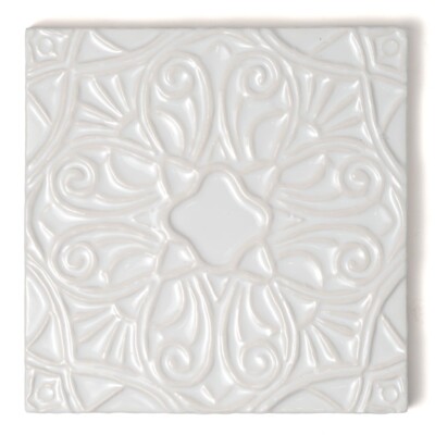 Royal White Glossy Filigree Ceramic Accent Tiles 6×6