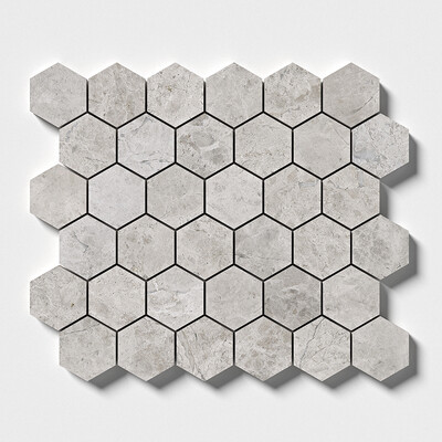 Silver Clouds Mosaico de mármol hexagonal pulido 10 3/8x12