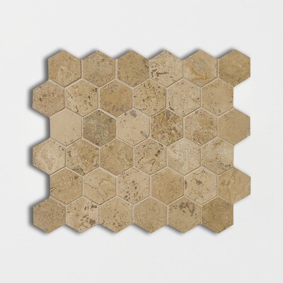 Walnut Dark Honed Hexagon 2 Travertine Mosaics 10 3/8×12