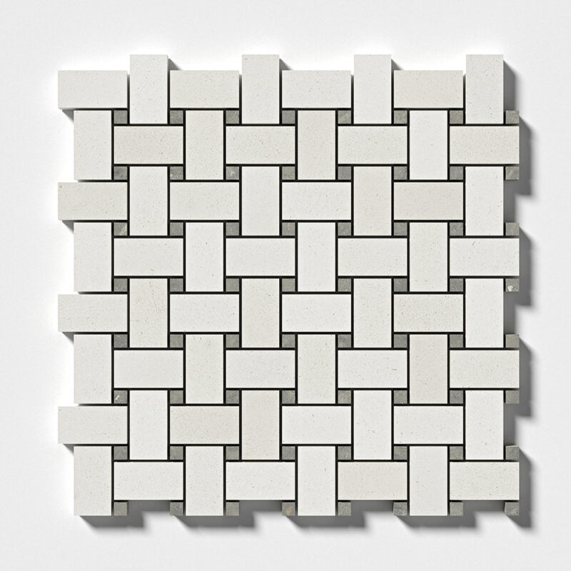 Champagne&olive Green Honed Basket Weave Limestone Mosaic 12×12 Image