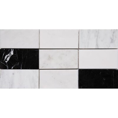 Black White Grey Polished Subway On Mesh 2 3/4×5 1/2 Marble Mosaics 8 1/2×16 3/4