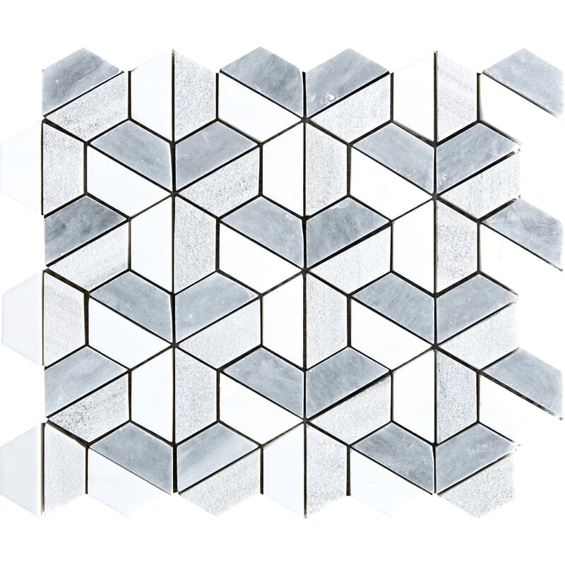 Mosaico de mármol hexagonal 3d texturado multicolor 10 3/8x12
