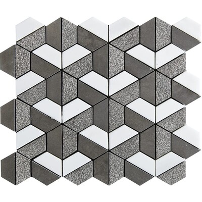 Bosphorus&show Whi Textured 3d Hexagon Limestone Mosaics 10 3/8×12