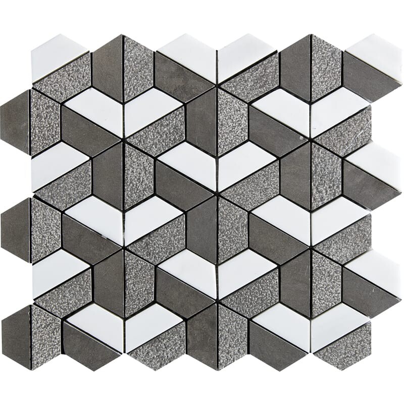 Bosphorus&show Whi Textured 3d Hexagon Marble Mosaic 10 3/8x12
