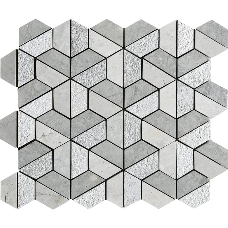 Britannia Mosaico de piedra caliza Blend Textured 3d Hexagon 10 3/8x12