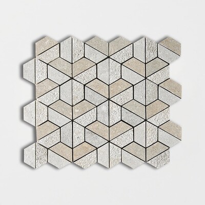 Olive Green Mosaico calizo hexagonal 3d texturado 10 3/8x12