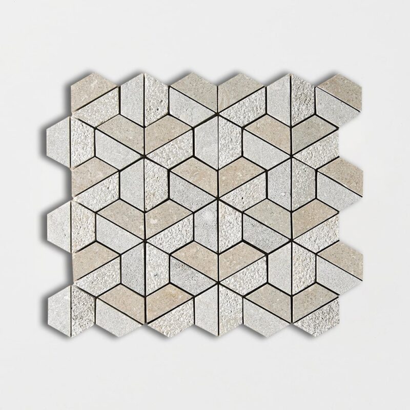 Olive Green Textured 3d Hexagon Limestone Mosaic 10 3/8×12 Image