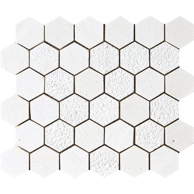 Champagne Mosaico calizo hexagonal texturado 10 3/8x12