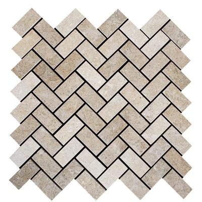 Seashell Honed Herringbone 1×2 Limestone Mosaics 11×11