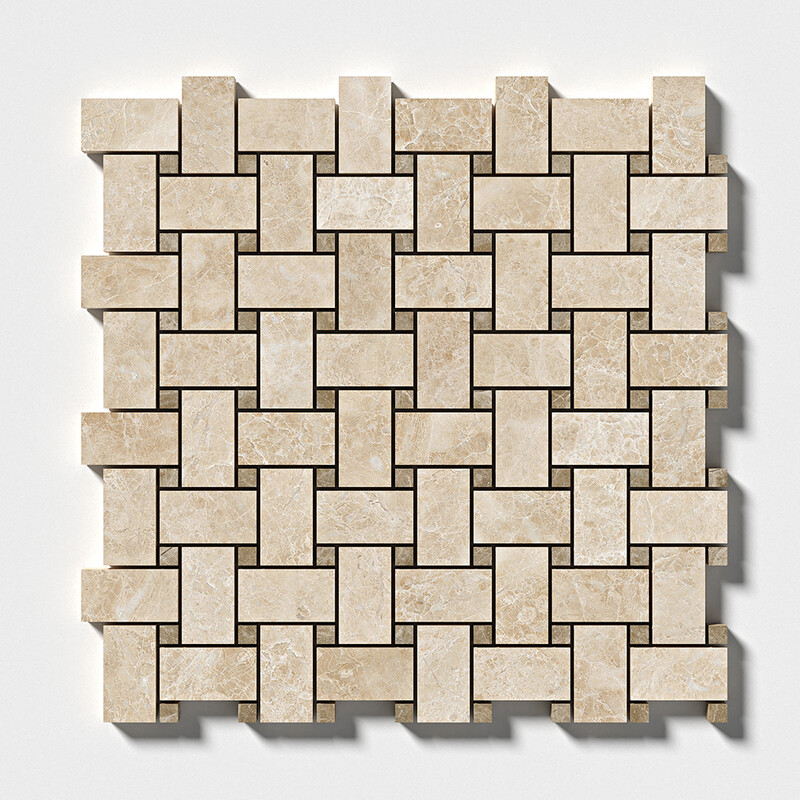 Cappuccino Polished Basket Weave Marble Mosaic 12×12 Image