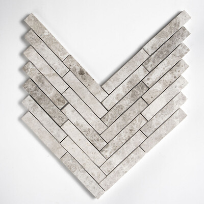 Silver Shadow Honed Large Herringbone Marble Mosaic 12 7/8×8 9/16 Image