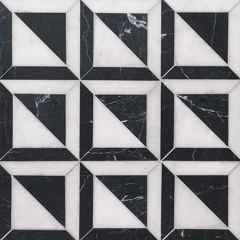 Negro, Glacier Mosaico de mármol York apomazado 11 15/16x11 15/16