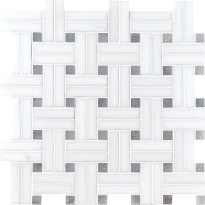 Snow White Mosaico de mármol pulido en diagonal 12x12