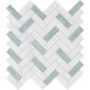 Verde Capri, Avalon Leather Herringbone Marble Mosaic 12 1/8×13 3/8 Image
