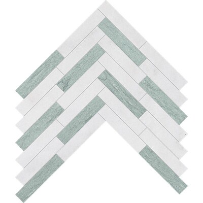 Glacier, Verde Capri Leather Large Chevringbone Marble Mosaics 12 7/8×9 11/32