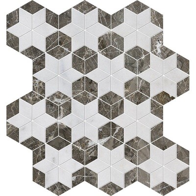 Avalon, Mosaico de Mármol Estrellas Pulido Gota de Plata 14 3/16x14 15/16
