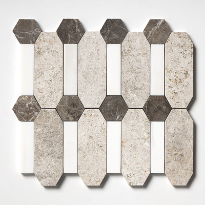 Silver Clouds, Snow White, Arctic Gray Multi Finish Pillar Marble Mosaics 12×13 1/2