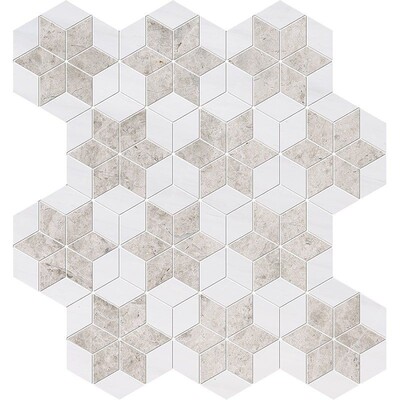 Silver Clouds, Snow White Multi Finish Stars Marble Mosaic 14 3/16x14 15/16