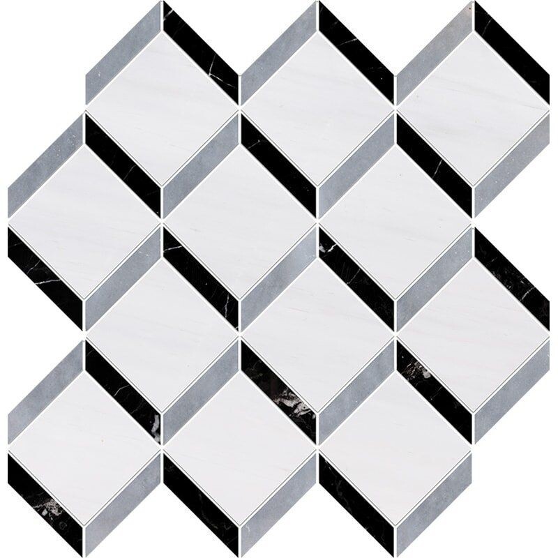 Snow White, Allure Multi Finish Steps 3d Marble Mosaics 11 7/8×12 1/2