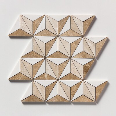 Snow White, Diana Royal, Paradise Polished Diamond 3d Marble Mosaics 15 3/8×13 3/4