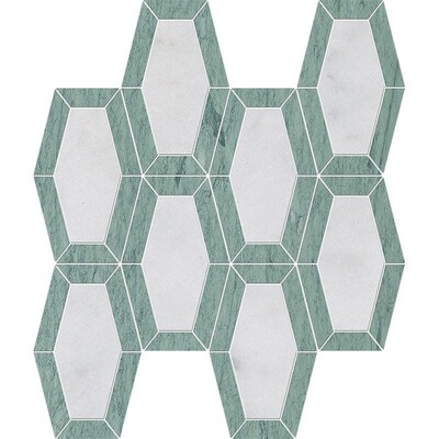 Verde Capri, Glacier Mosaico de mármol apomazado Lincoln 10 1/4x12 13/16