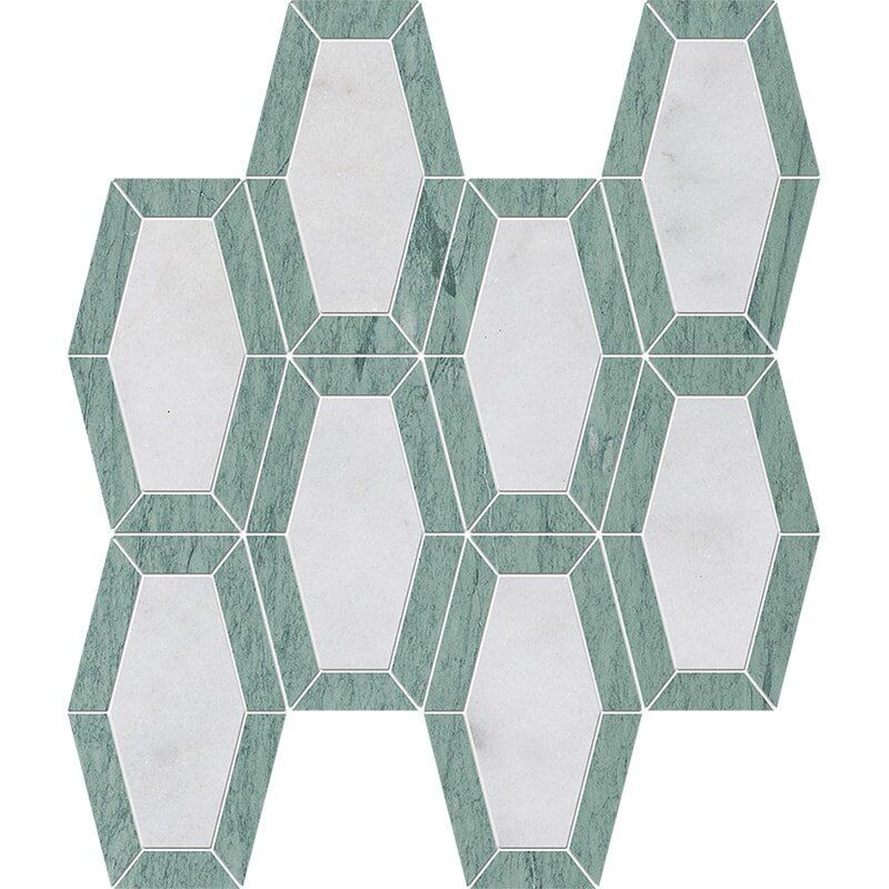 Verde Capri, Glacier Honed Lincoln Marble Mosaic 10 1/4x12 13/16x3/8