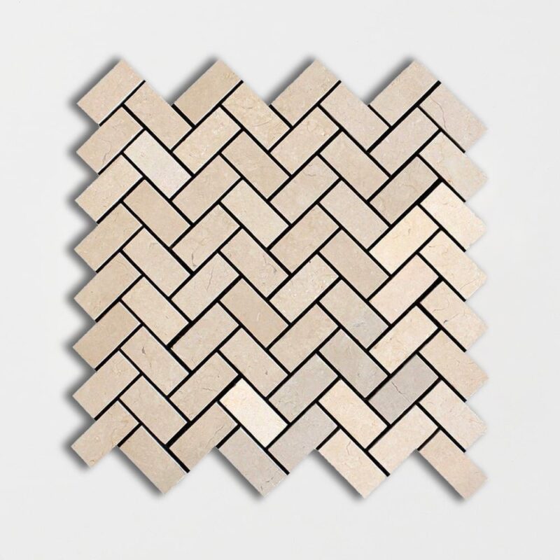 Desert Cream Honed Herringbone Marble Mosaic 12 1/8×13 3/8 Image