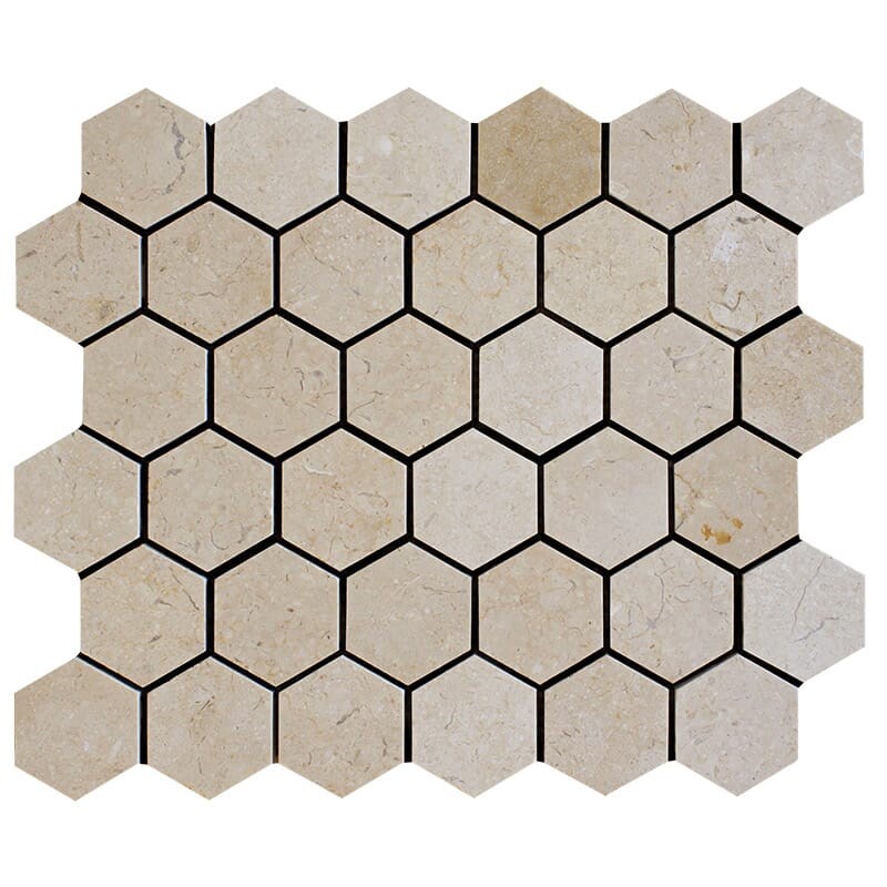 Sylvester Beige Polished Hexagon Marble Mosaic 10 3/8×12 Image