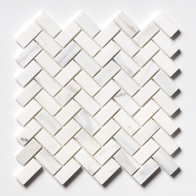 Calacatta Gold Royal Honed Herringbone 1×2 Marble Mosaics 11×11