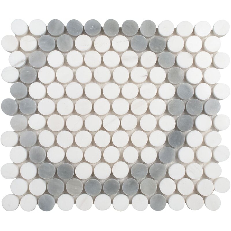 Snow White, Allure Light Honed Penny Round 7 Marble Mosaic 8 7/16x10 1/16