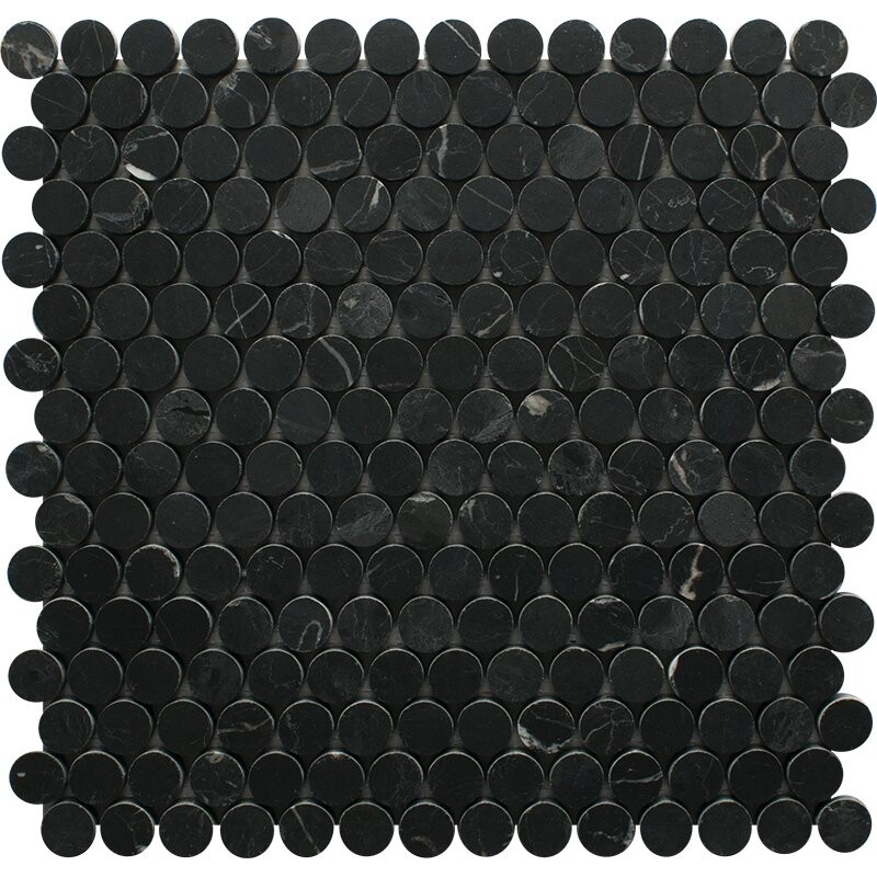 Black Honed Penny Round Marble Mosaic 11 1/4x11 3/4