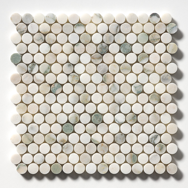 Calacatta Green Honed Penny Round Marble Mosaic 11 1/4x11 3/4