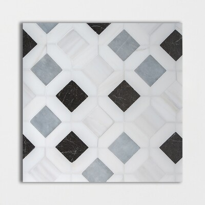 Allure L, Iris Black, Bianco Dolomiti Cl Mosaico de mármol Louna apomazado 12 5/8x12 5/8