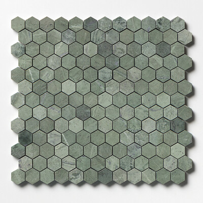 Mosaico de mármol hexagonal pulido Verde Tia 11 5/8x12 3/8