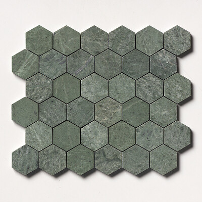 Mosaico de mármol hexagonal pulido Verde Tia 10 3/8x12