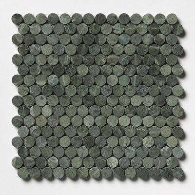 Mosaico de mármol redondo Verde Tia Honed Penny 11 1/4x11 3/4