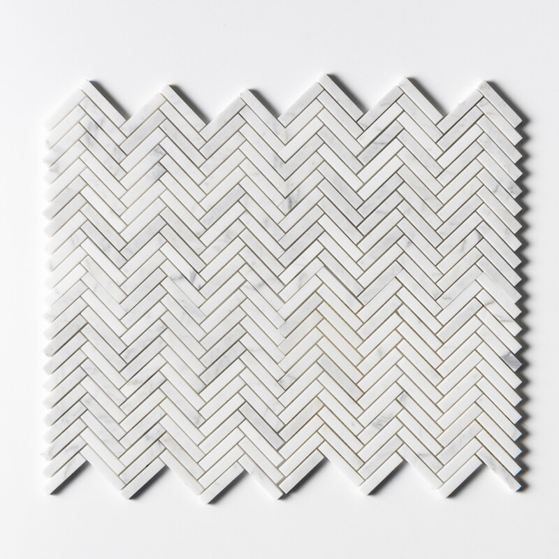 Calacatta Gold Honed Herringbone 5/8×3 Marble Mosaics 10 7/16×12 13/16
