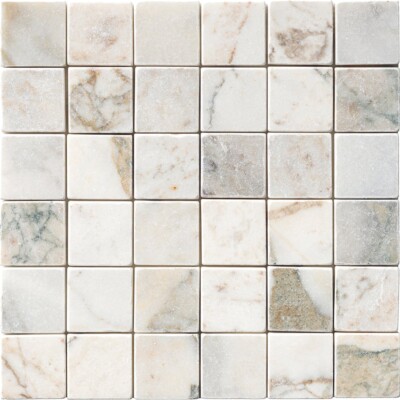 Calacatta Green Tumbled 2×2 Marble Mosaics 12×12