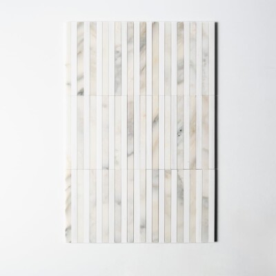 Snow White, Calacatta Renaissance Honed Mod Stripes Marble Mosaics 12×12