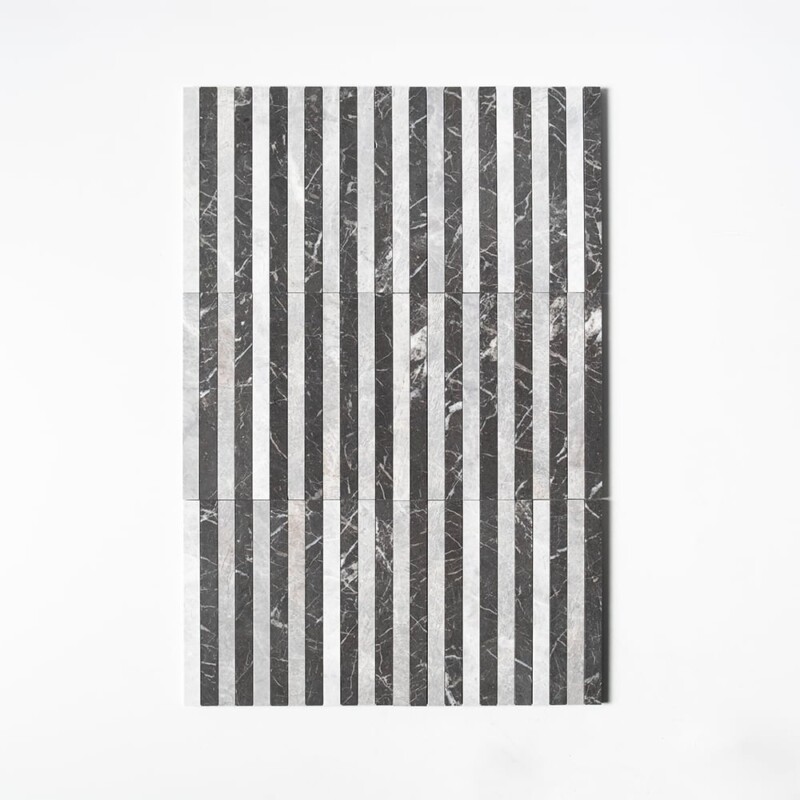 Avalanche, Iris Black Honed Mod Stripes Marble Mosaics 12×12