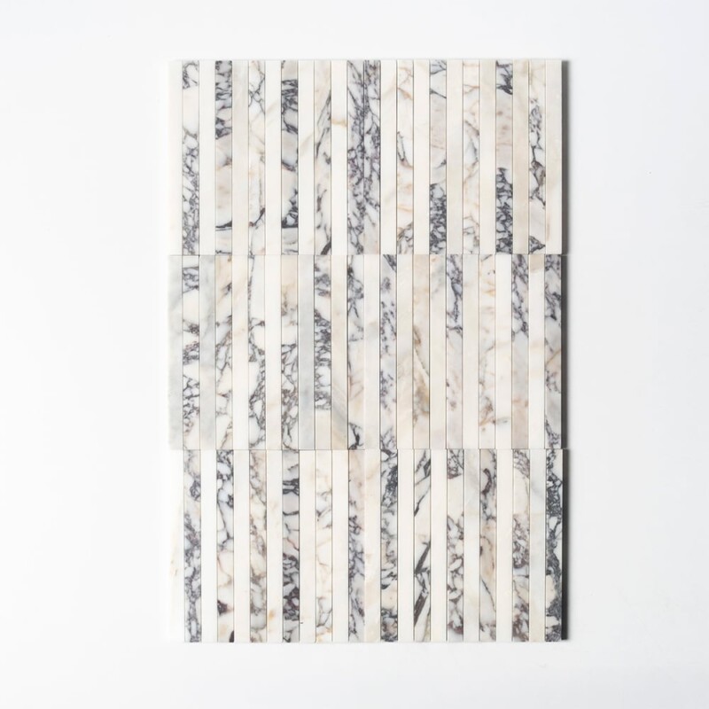 Calacatta Picasso, Calacatta Renaissance Honed Mod Stripes Marble Mosaics 12×12