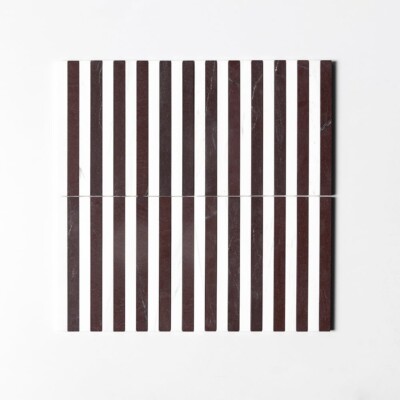 Snow White, Aegean Red Honed Mod Stripes Marble Mosaics 12×12