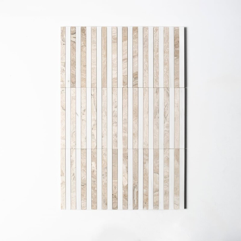 Diana Royal, Snow White Honed Mod Stripes Marble Mosaics 12×12