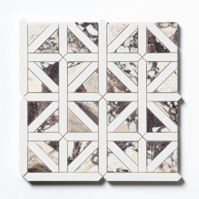 Calacatta Viola, Snow White Honed Classic Lattice Marble Mosaics 14 3/4×14 3/4