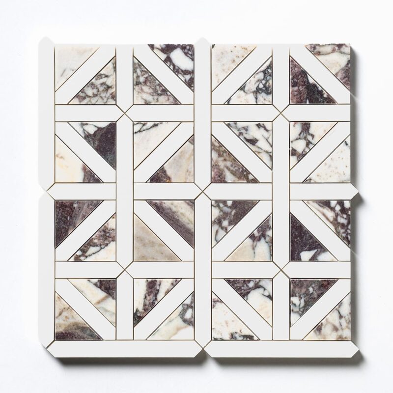 Calacatta Viola, Snow White Honed Classic Lattice Marble Mosaics 14 3/4×14 3/4