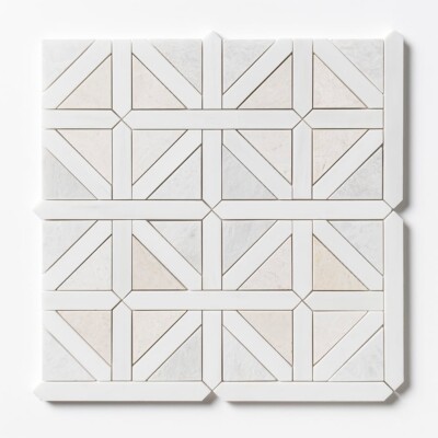 Iceberg, Snow White, Vanilla Honed Classic Lattice Marble Mosaics 14 3/4×14 3/4