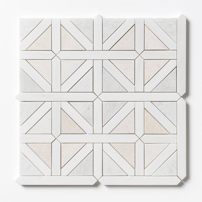Iceberg, Snow White, Vanilla Honed Classic Lattice Marble Mosaics 14 3/4×14 3/4