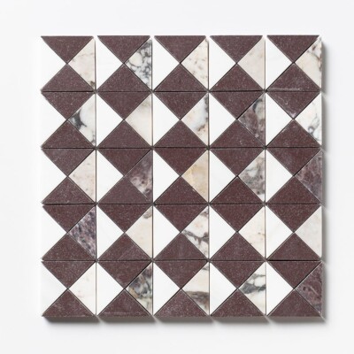 Calacatta Viola, Snow White, Aegean Red Honed Devon Marble Mosaics 12 1/2×12 1/2