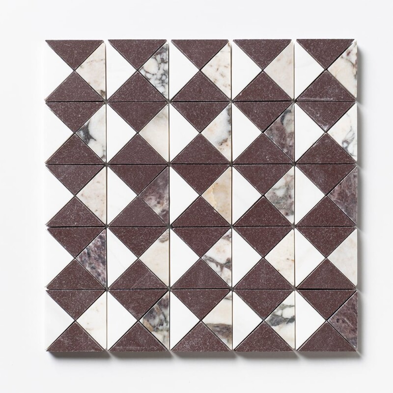 Calacatta Viola, Snow White, Aegean Red Honed Devon Marble Mosaics 12 1/2×12 1/2