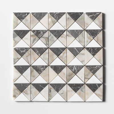 Calacatta Yeşili, İris Siyahı, Kar Beyazı Parlatılmış Devon Mermer Mozaikler 12 1/2×12 1/2